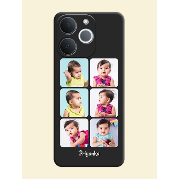 Floral Art with 6 Image Holder on Photo On Space Black Custom Soft Matte Mobile Back Cover - Realme C71 4G Floral Art with 6 Image Holder on Photo On Space Black Custom Soft Matte Mobile Back Cover - Realme C71 4G
