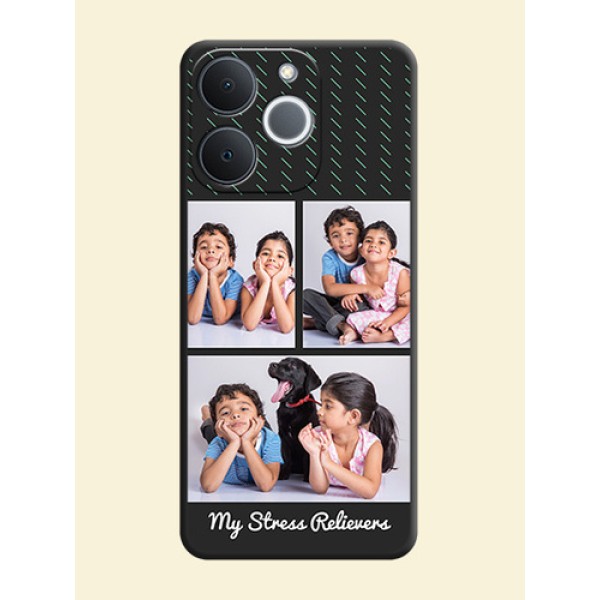 Cross Dotted Pattern with 2 Image Holder On Space Black Custom Soft Matte Mobile Back Cover - Realme C71 4G Cross Dotted Pattern with 2 Image Holder On Space Black Custom Soft Matte Mobile Back Cover - Realme C71 4G