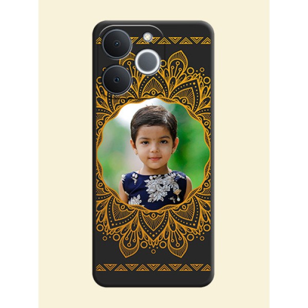 Round Image with Floral Design On Space Black Custom Soft Matte Mobile Back Cover - Realme C71 4G Round Image with Floral Design On Space Black Custom Soft Matte Mobile Back Cover - Realme C71 4G