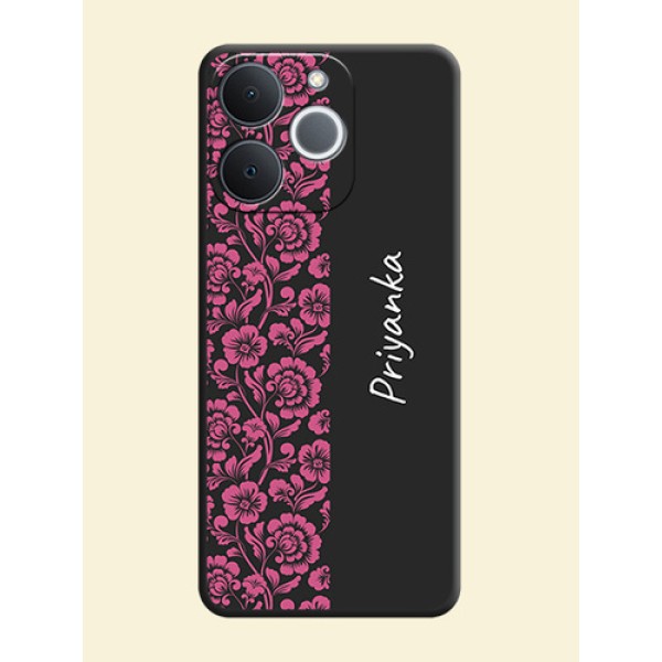 Pink Floral Pattern Design With Custom Text On Space Black Custom Soft Matte Mobile Back Cover - Realme C71 4G Pink Floral Pattern Design With Custom Text On Space Black Custom Soft Matte Mobile Back Cover - Realme C71 4G