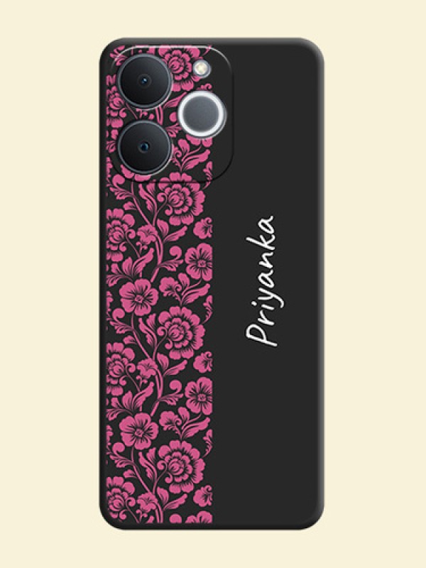 Pink Floral Pattern Design With Custom Text On Space Black Custom Soft Matte Mobile Back Cover - Realme C71 4G