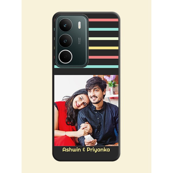 Color Stripes with Photo and Text on Photo On Space Black Custom Soft Matte Mobile Back Cover - Realme C71 5G Color Stripes with Photo and Text on Photo On Space Black Custom Soft Matte Mobile Back Cover - Realme C71 5G