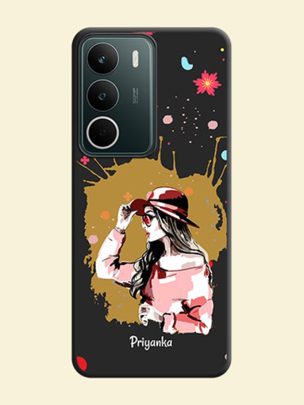 Mordern Lady With Color Splash Background With Custom Text On Space Black Custom Soft Matte Mobile Back Cover - Realme C71 5G