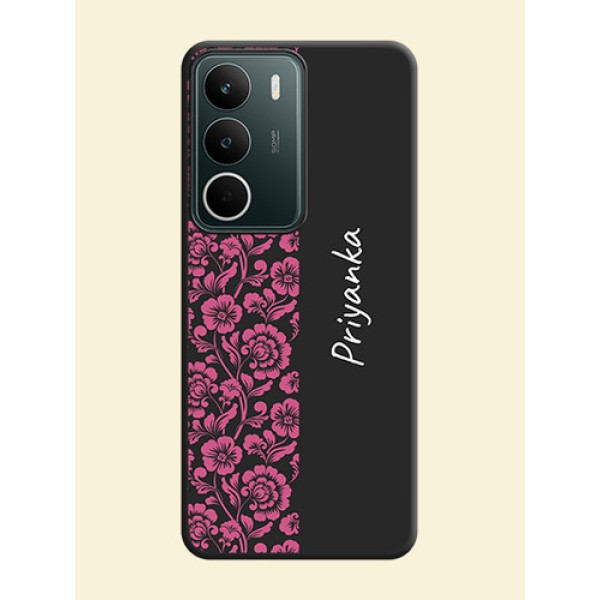 Pink Floral Pattern Design With Custom Text On Space Black Custom Soft Matte Mobile Back Cover - Realme C71 5G Pink Floral Pattern Design With Custom Text On Space Black Custom Soft Matte Mobile Back Cover - Realme C71 5G