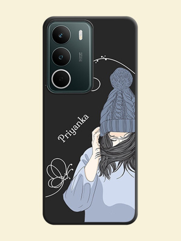 Girl With Blue Winter Outfiit Custom Text Design On Space Black Custom Soft Matte Mobile Back Cover - Realme C71 5G