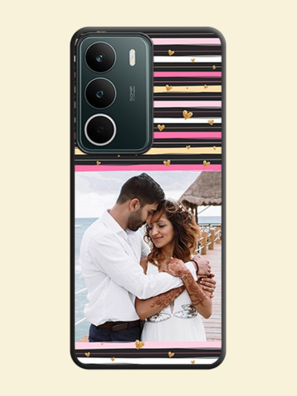 Multicolor Lines and Golden Love Symbols Design on Photo On Space Black Custom Soft Matte Mobile Back Cover - Realme C73 5G