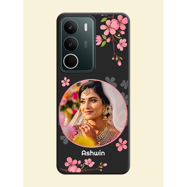 Round Image with Pink Color Floral Design on Photo On Space Black Custom Soft Matte Mobile Back Cover - Realme C73 5G Round Image with Pink Color Floral Design on Photo On Space Black Custom Soft Matte Mobile Back Cover - Realme C73 5G