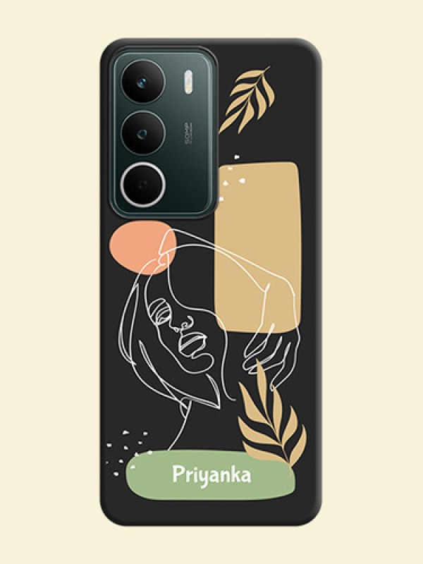 Custom Text With Line Art Of Women & Leaves Design On Space Black Custom Soft Matte Mobile Back Cover - Realme C73 5G
