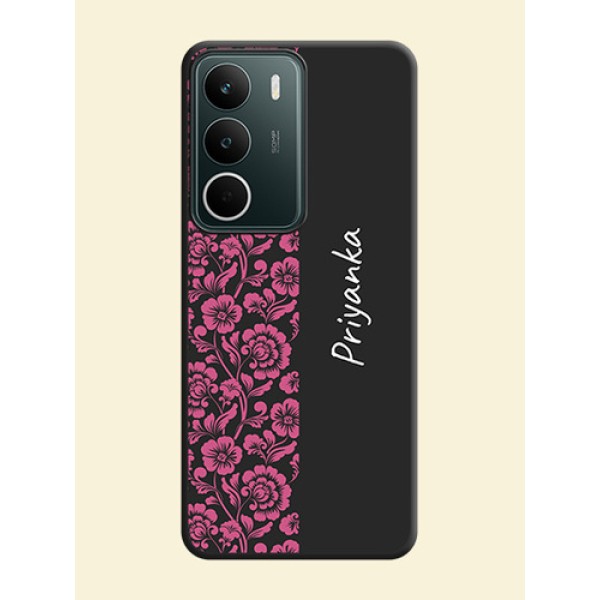 Pink Floral Pattern Design With Custom Text On Space Black Custom Soft Matte Mobile Back Cover - Realme C73 5G Pink Floral Pattern Design With Custom Text On Space Black Custom Soft Matte Mobile Back Cover - Realme C73 5G