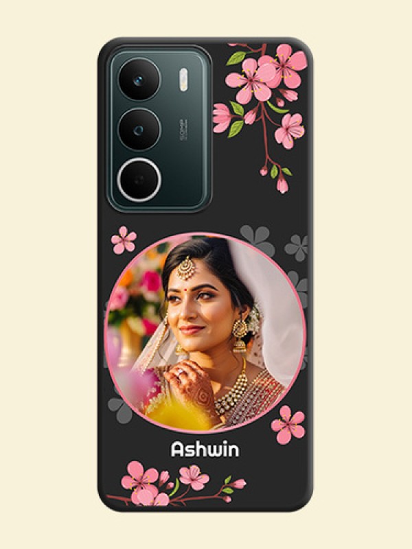 Round Image with Pink Color Floral Design on Photo On Space Black Custom Soft Matte Mobile Back Cover - Realme C75 5G