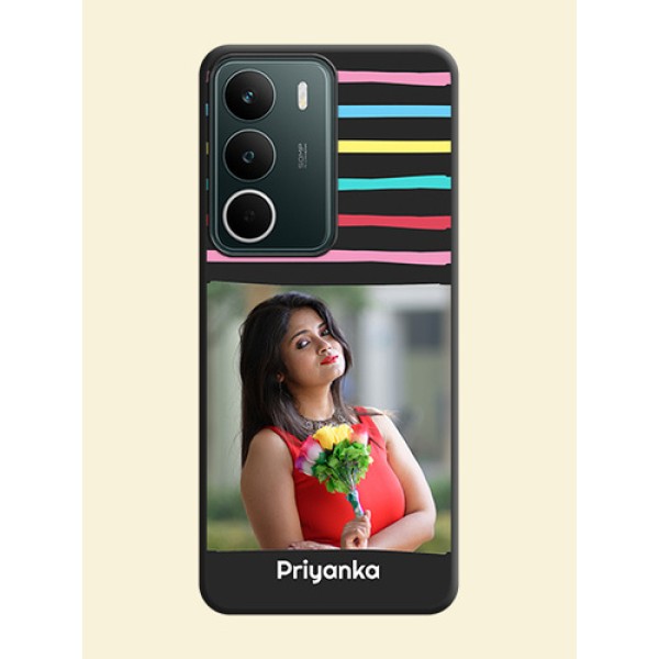 Multicolor Lines with Image On Space Black Custom Soft Matte Mobile Back Cover - Realme C75 5G Multicolor Lines with Image On Space Black Custom Soft Matte Mobile Back Cover - Realme C75 5G