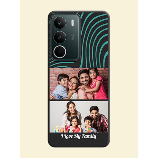 Wave Pattern with 2 Image Holder On Space Black Custom Soft Matte Mobile Back Cover - Realme C75 5G Wave Pattern with 2 Image Holder On Space Black Custom Soft Matte Mobile Back Cover - Realme C75 5G