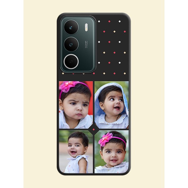 Multicolor Dotted Pattern with 4 Image Holder On Space Black Custom Soft Matte Mobile Back Cover - Realme C75 5G Multicolor Dotted Pattern with 4 Image Holder On Space Black Custom Soft Matte Mobile Back Cover - Realme C75 5G