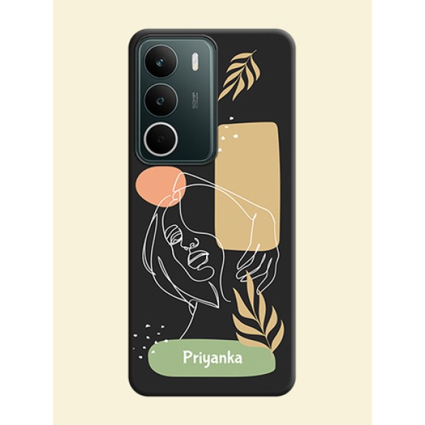 Custom Text With Line Art Of Women & Leaves Design On Space Black Custom Soft Matte Mobile Back Cover - Realme C75 5G Custom Text With Line Art Of Women & Leaves Design On Space Black Custom Soft Matte Mobile Back Cover - Realme C75 5G