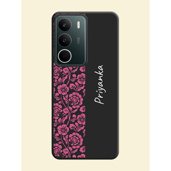 Pink Floral Pattern Design With Custom Text On Space Black Custom Soft Matte Mobile Back Cover - Realme C75 5G Pink Floral Pattern Design With Custom Text On Space Black Custom Soft Matte Mobile Back Cover - Realme C75 5G
