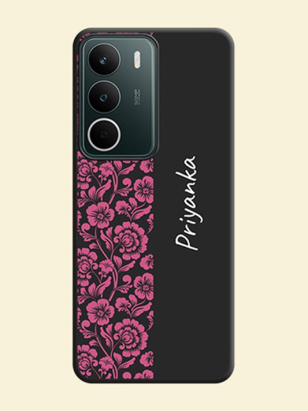 Pink Floral Pattern Design With Custom Text On Space Black Custom Soft Matte Mobile Back Cover - Realme C75 5G