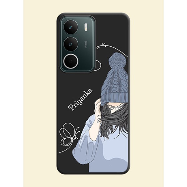 Girl With Blue Winter Outfiit Custom Text Design On Space Black Custom Soft Matte Mobile Back Cover - Realme C75 5G Girl With Blue Winter Outfiit Custom Text Design On Space Black Custom Soft Matte Mobile Back Cover - Realme C75 5G
