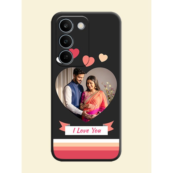 Love Shaped Photo with Colorful Stripes On Space Black Custom Soft Matte Mobile Back Cover - Realme C83 5G Love Shaped Photo with Colorful Stripes On Space Black Custom Soft Matte Mobile Back Cover - Realme C83 5G