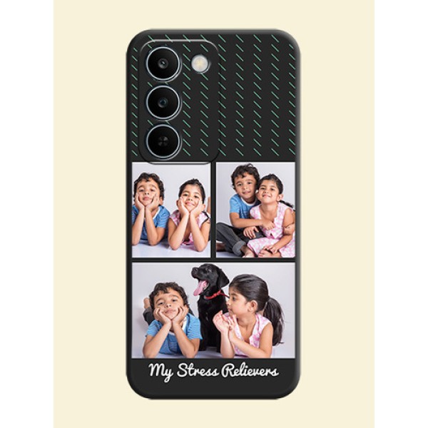 Cross Dotted Pattern with 2 Image Holder On Space Black Custom Soft Matte Mobile Back Cover - Realme C83 5G Cross Dotted Pattern with 2 Image Holder On Space Black Custom Soft Matte Mobile Back Cover - Realme C83 5G