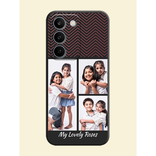 Wave Pattern with 3 Image Holder On Space Black Custom Soft Matte Mobile Back Cover - Realme C83 5G