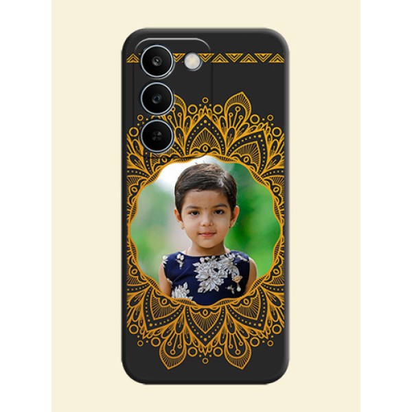 Round Image with Floral Design On Space Black Custom Soft Matte Mobile Back Cover - Realme C83 5G Round Image with Floral Design On Space Black Custom Soft Matte Mobile Back Cover - Realme C83 5G