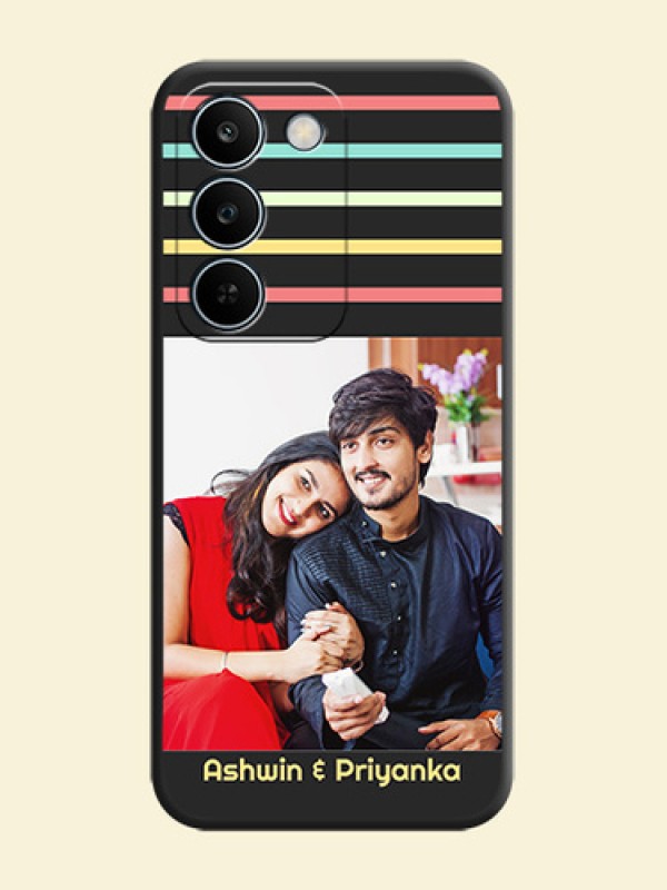 Color Stripes with Photo and Text on Photo On Space Black Custom Soft Matte Mobile Back Cover - Realme C83 5G