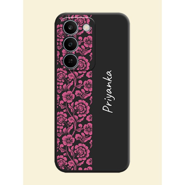 Pink Floral Pattern Design With Custom Text On Space Black Custom Soft Matte Mobile Back Cover - Realme C83 5G Pink Floral Pattern Design With Custom Text On Space Black Custom Soft Matte Mobile Back Cover - Realme C83 5G
