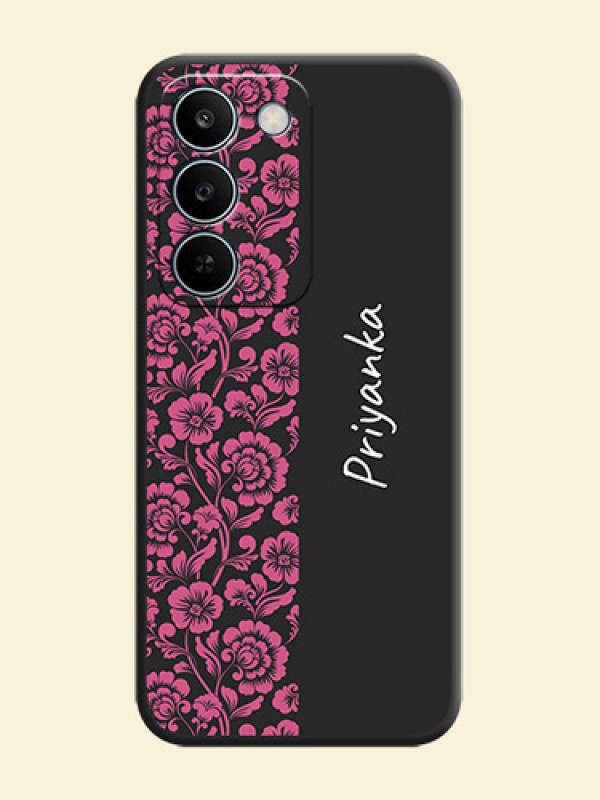 Pink Floral Pattern Design With Custom Text On Space Black Custom Soft Matte Mobile Back Cover - Realme C83 5G