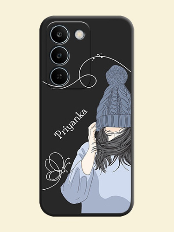 Girl With Blue Winter Outfiit Custom Text Design On Space Black Custom Soft Matte Mobile Back Cover - Realme C83 5G