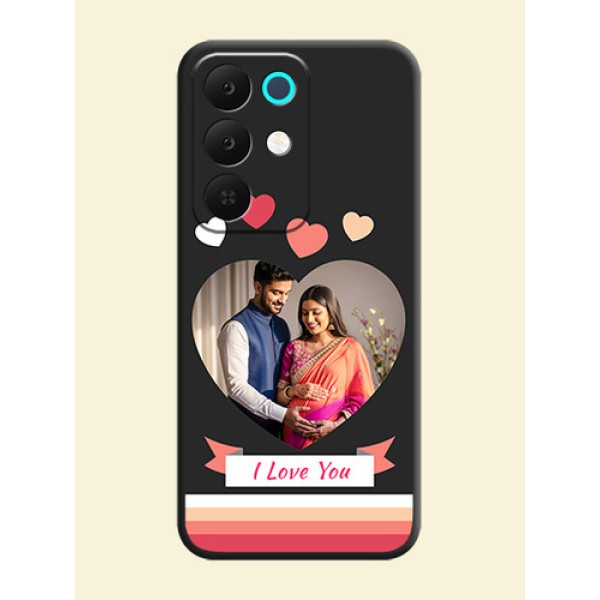 Love Shaped Photo with Colorful Stripes On Space Black Custom Soft Matte Mobile Back Cover - Realme C85 5G Love Shaped Photo with Colorful Stripes On Space Black Custom Soft Matte Mobile Back Cover - Realme C85 5G