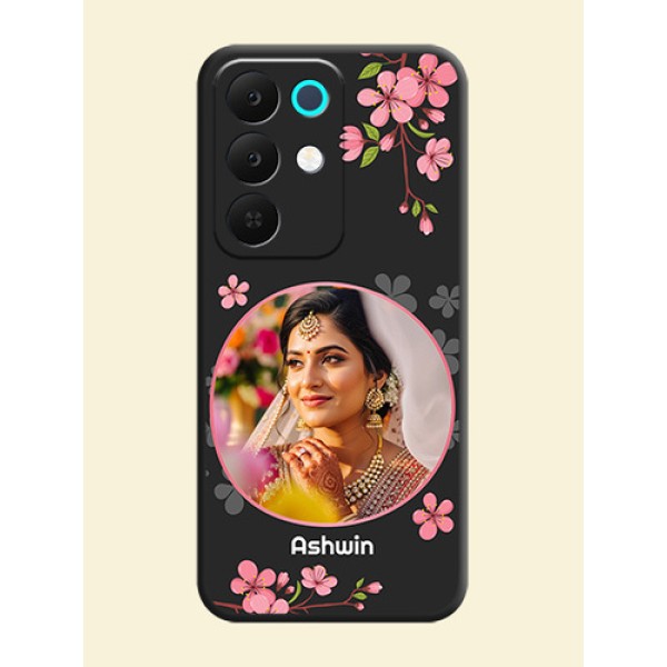 Round Image with Pink Color Floral Design on Photo On Space Black Custom Soft Matte Mobile Back Cover - Realme C85 5G Round Image with Pink Color Floral Design on Photo On Space Black Custom Soft Matte Mobile Back Cover - Realme C85 5G