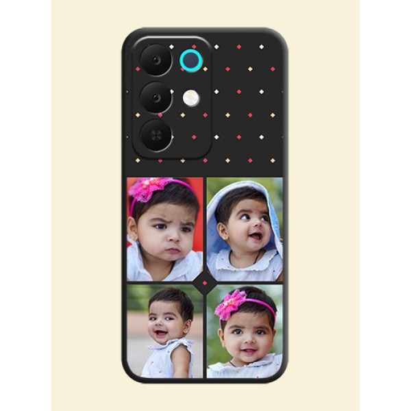 Multicolor Dotted Pattern with 4 Image Holder On Space Black Custom Soft Matte Mobile Back Cover - Realme C85 5G Multicolor Dotted Pattern with 4 Image Holder On Space Black Custom Soft Matte Mobile Back Cover - Realme C85 5G