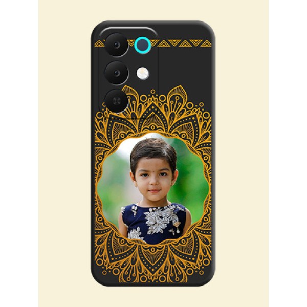 Round Image with Floral Design On Space Black Custom Soft Matte Mobile Back Cover - Realme C85 5G Round Image with Floral Design On Space Black Custom Soft Matte Mobile Back Cover - Realme C85 5G