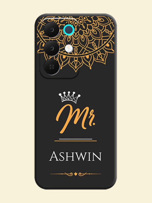 Mr Name with Floral Design On Space Black Custom Soft Matte Mobile Back Cover - Realme C85 5G