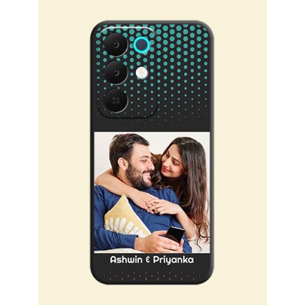 Faded Dots with Grunge Photo Frame and Text On Space Black Custom Soft Matte Mobile Back Cover - Realme C85 5G Faded Dots with Grunge Photo Frame and Text On Space Black Custom Soft Matte Mobile Back Cover - Realme C85 5G