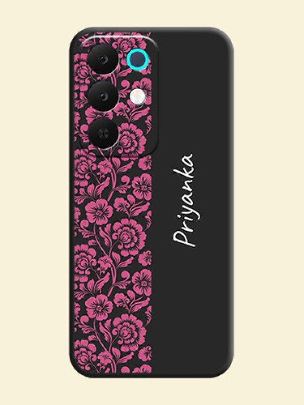 Pink Floral Pattern Design With Custom Text On Space Black Custom Soft Matte Mobile Back Cover - Realme C85 5G
