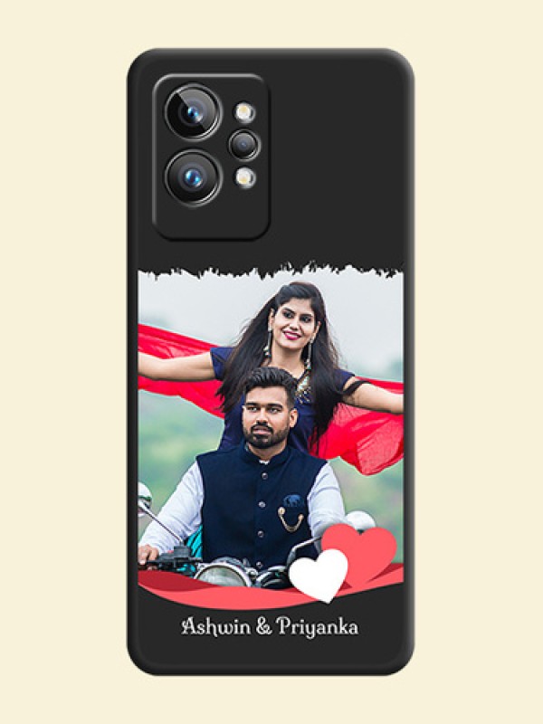 Pin Color Love Shaped Ribbon Design with Text on Space Black Custom Soft Matte Phone Back Cover - Realme GT 2 Pro 5G