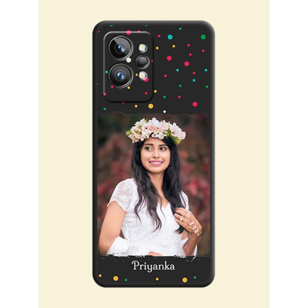 Multicolor Dotted Pattern with Text on Space Black Custom Soft Matte Phone Back Cover - Realme GT 2 Pro 5G Multicolor Dotted Pattern with Text on Space Black Custom Soft Matte Phone Back Cover - Realme GT 2 Pro 5G