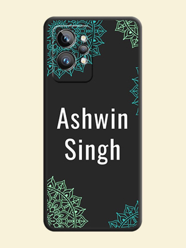Your Name with Floral Design on Space Black Custom Soft Matte Back Cover - Realme GT 2 Pro 5G