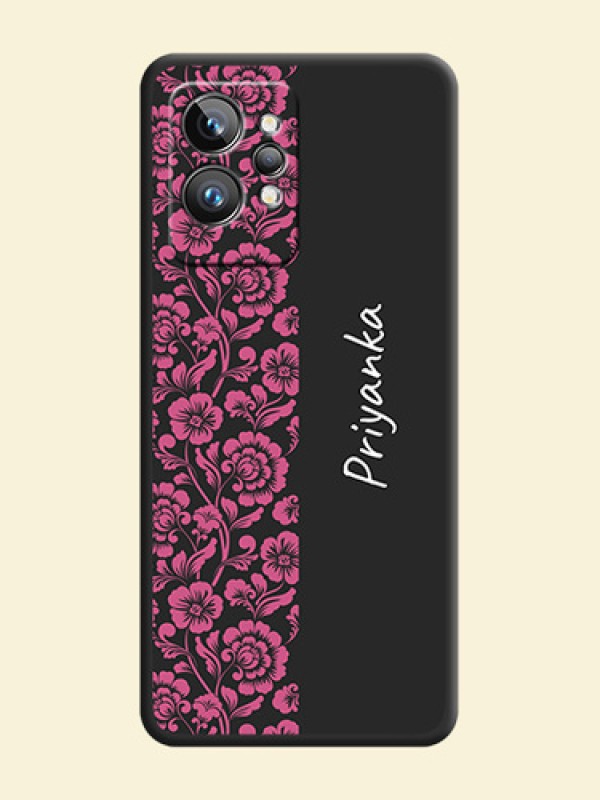 Pink Floral Pattern Design With Custom Text On Space Black Personalized Soft Matte Phone Covers -Realme Gt 2 Pro 5G