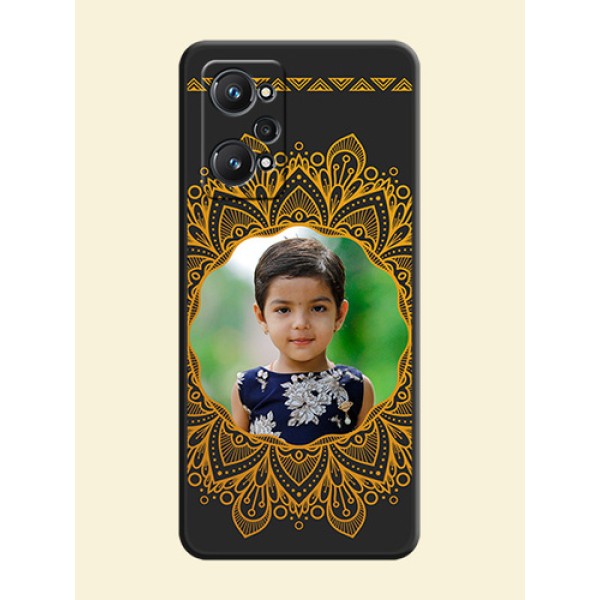 Round Image with Floral Design on Photo on Space Black Soft Matte Mobile Cover - Realme GT 2 Round Image with Floral Design on Photo on Space Black Soft Matte Mobile Cover - Realme GT 2