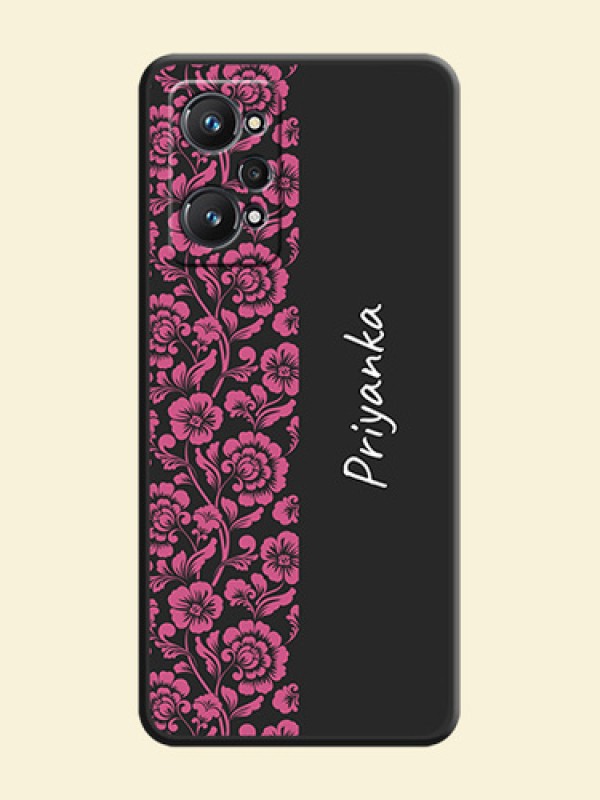 Pink Floral Pattern Design With Custom Text On Space Black Personalized Soft Matte Phone Covers -Realme Gt 2