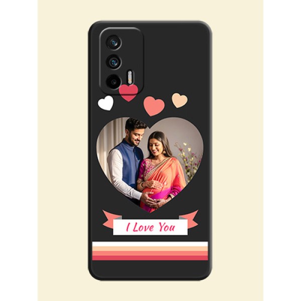 Love Shaped Photo with Colorful Stripes on Personalised Space Black Soft Matte Cases - Realme GT 5G Love Shaped Photo with Colorful Stripes on Personalised Space Black Soft Matte Cases - Realme GT 5G