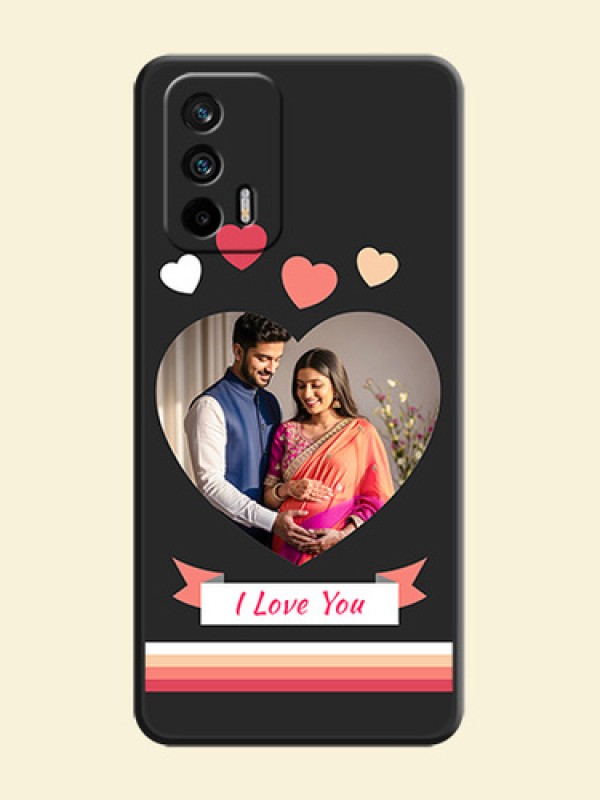 Love Shaped Photo with Colorful Stripes on Personalised Space Black Soft Matte Cases - Realme GT 5G