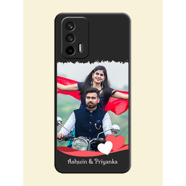 Pin Color Love Shaped Ribbon Design with Text on Space Black Custom Soft Matte Phone Back Cover - Realme GT 5G Pin Color Love Shaped Ribbon Design with Text on Space Black Custom Soft Matte Phone Back Cover - Realme GT 5G