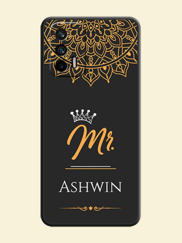 Mr Name with Floral Design  on Personalised Space Black Soft Matte Cases - Realme GT 5G