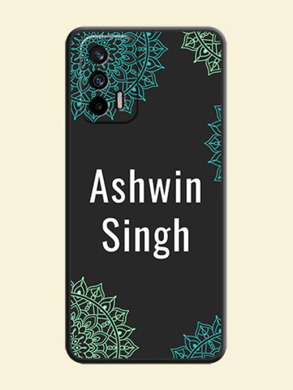 Your Name with Floral Design on Space Black Custom Soft Matte Back Cover - Realme GT 5G