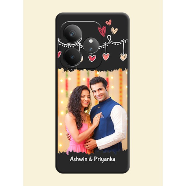 Pink Love Hangings with Name On Space Black Custom Soft Matte Mobile Back Cover - Realme GT 6 Pink Love Hangings with Name On Space Black Custom Soft Matte Mobile Back Cover - Realme GT 6