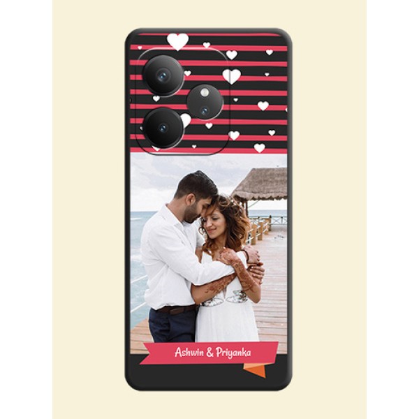 White Color Love Symbols with Pink Lines Pattern On Space Black Custom Soft Matte Mobile Back Cover - Realme GT 6