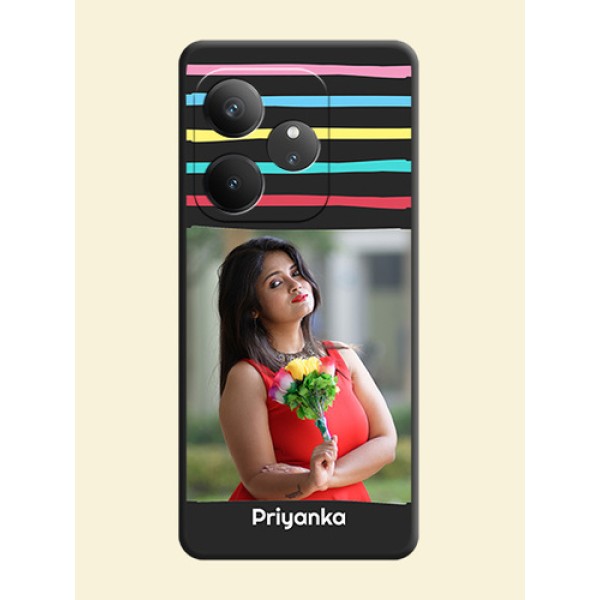 Multicolor Lines with Image On Space Black Custom Soft Matte Mobile Back Cover - Realme GT 6 Multicolor Lines with Image On Space Black Custom Soft Matte Mobile Back Cover - Realme GT 6